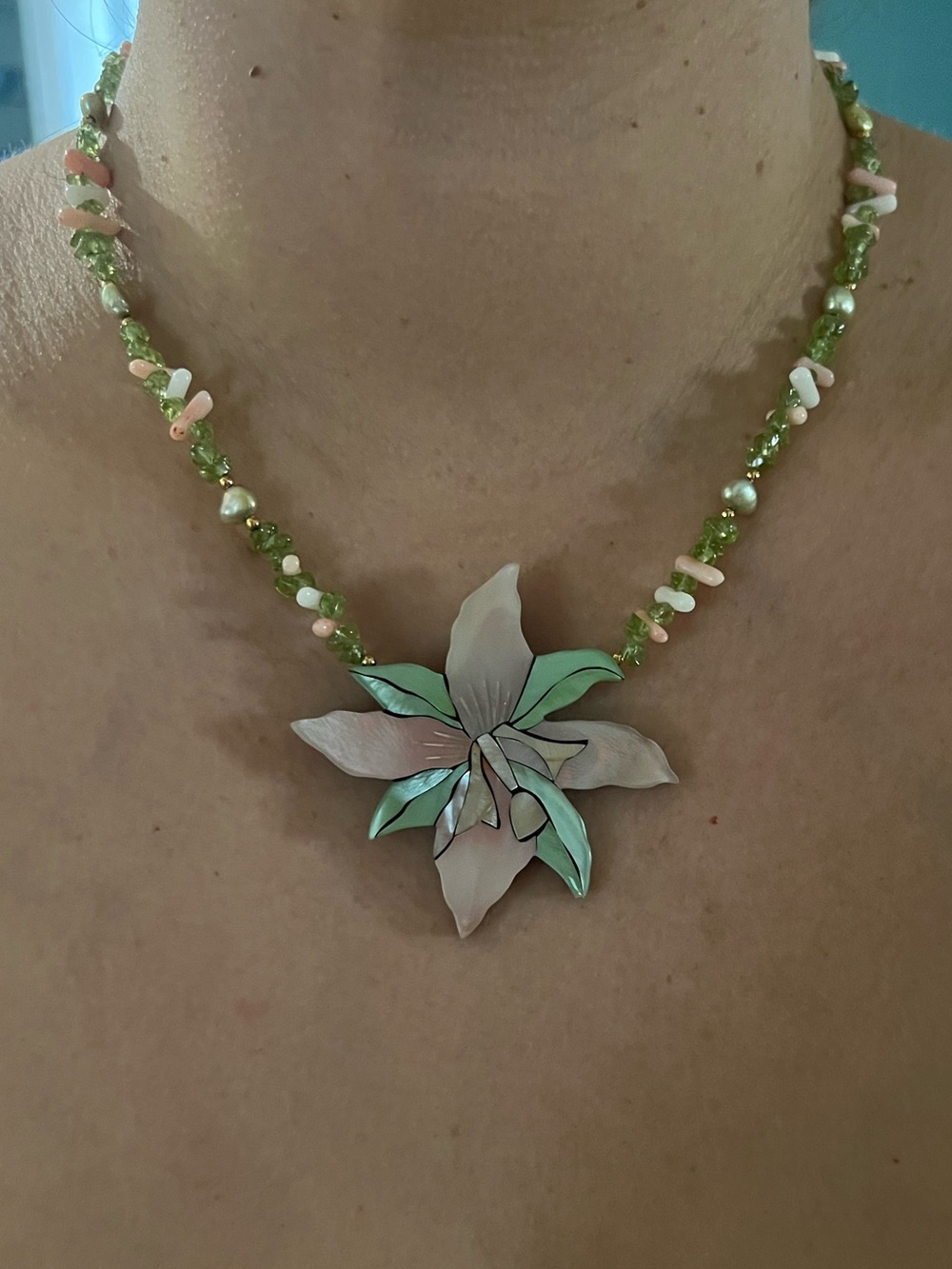 Lee Sands Mother-of-Pearl Floral Necklace
